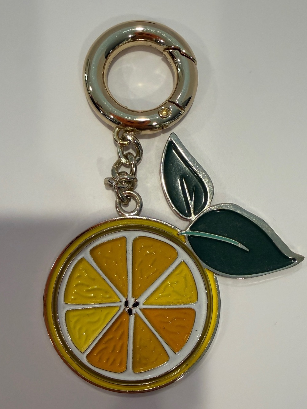 Juicy Enamel Citrus Orange Slice Keychain Gold Spring Gate Purse Bag Charm